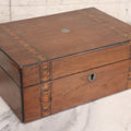 Lot 076 - Antique Inlaid Wood Box With Key Escutcheons And Fabric Lined Interior