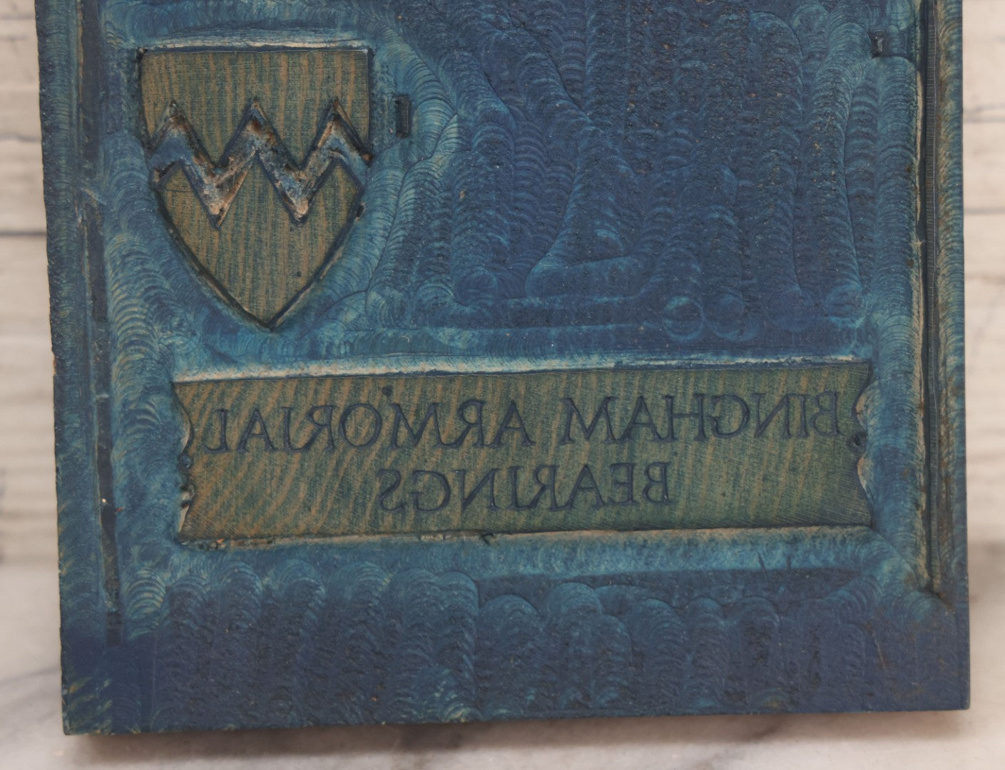 Lot 077 - Grouping Of Four Antique Hand Cut Wooden Printing Blocks For Four Color Armorial Bearings Design, Bingham Family Coat Of Arms, 5" x 7-1/2" Each