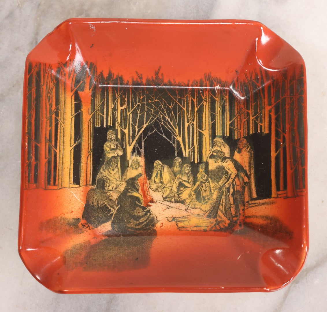 Lot 079 - Antique Porcelain Ashtray "The Trader" Depicting White Man Trading With Native American By Fire, Wild West Series, Frank Beadmore & Co., Fenton, Note Chips