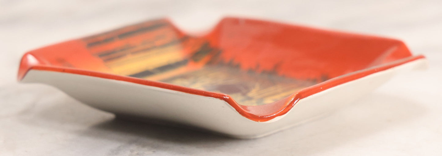 Lot 079 - Antique Porcelain Ashtray "The Trader" Depicting White Man Trading With Native American By Fire, Wild West Series, Frank Beadmore & Co., Fenton, Note Chips