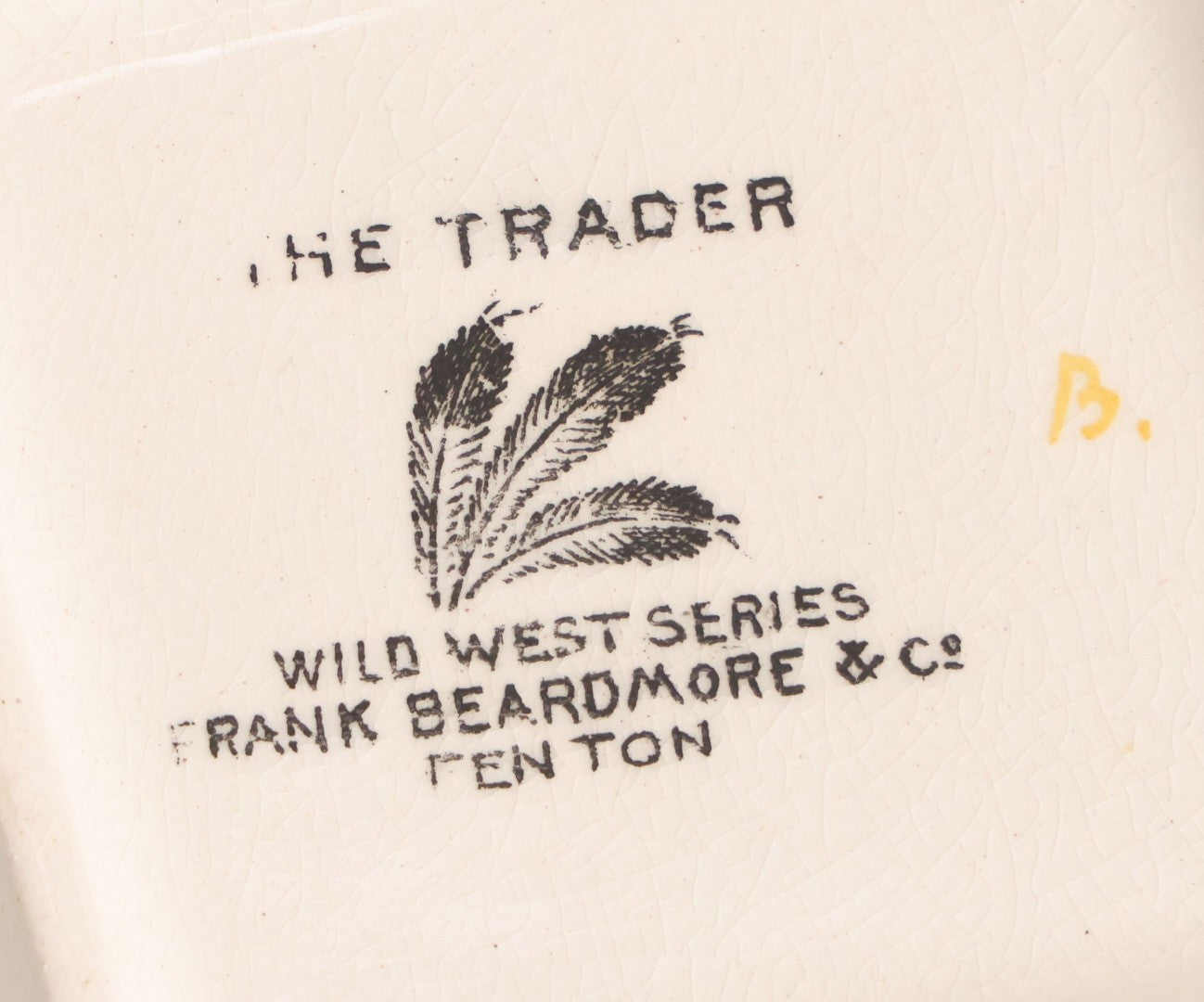 Lot 079 - Antique Porcelain Ashtray "The Trader" Depicting White Man Trading With Native American By Fire, Wild West Series, Frank Beadmore & Co., Fenton, Note Chips