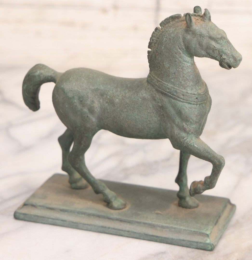 Lot 081 - Vintage Patinated Metal Horse Figurine On Rectangular Base, 6" H