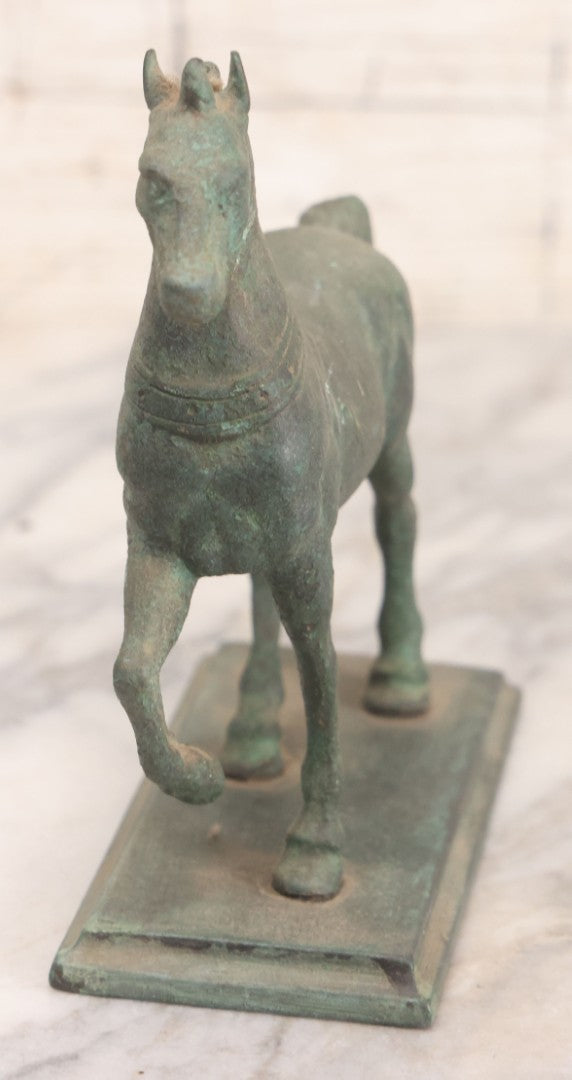 Lot 081 - Vintage Patinated Metal Horse Figurine On Rectangular Base, 6" H