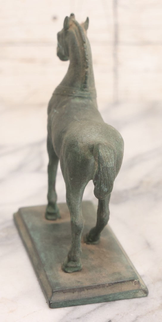 Lot 081 - Vintage Patinated Metal Horse Figurine On Rectangular Base, 6" H