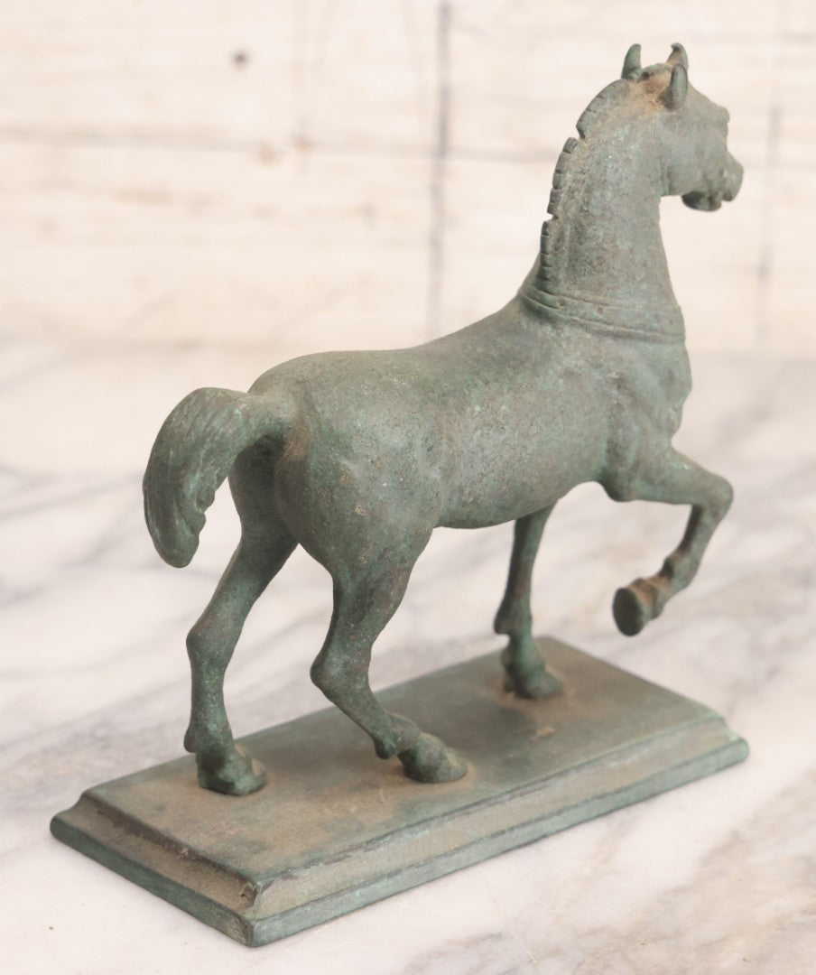 Lot 081 - Vintage Patinated Metal Horse Figurine On Rectangular Base, 6" H