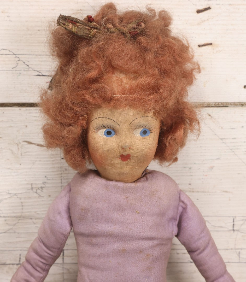 Lot 082 - Antique Boudoir Doll With Painted Features, Mohair Wig, And Floppy Lavender-Pink Body, 27" L