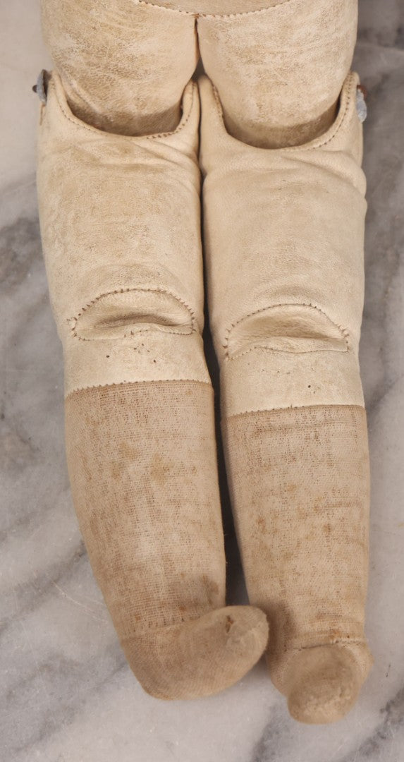 Lot 083 - Antique German Metal Head Doll With Blue Glass Eyes, Leather And Cloth Body And Limbs, Circa 1880s-1910s 17" H