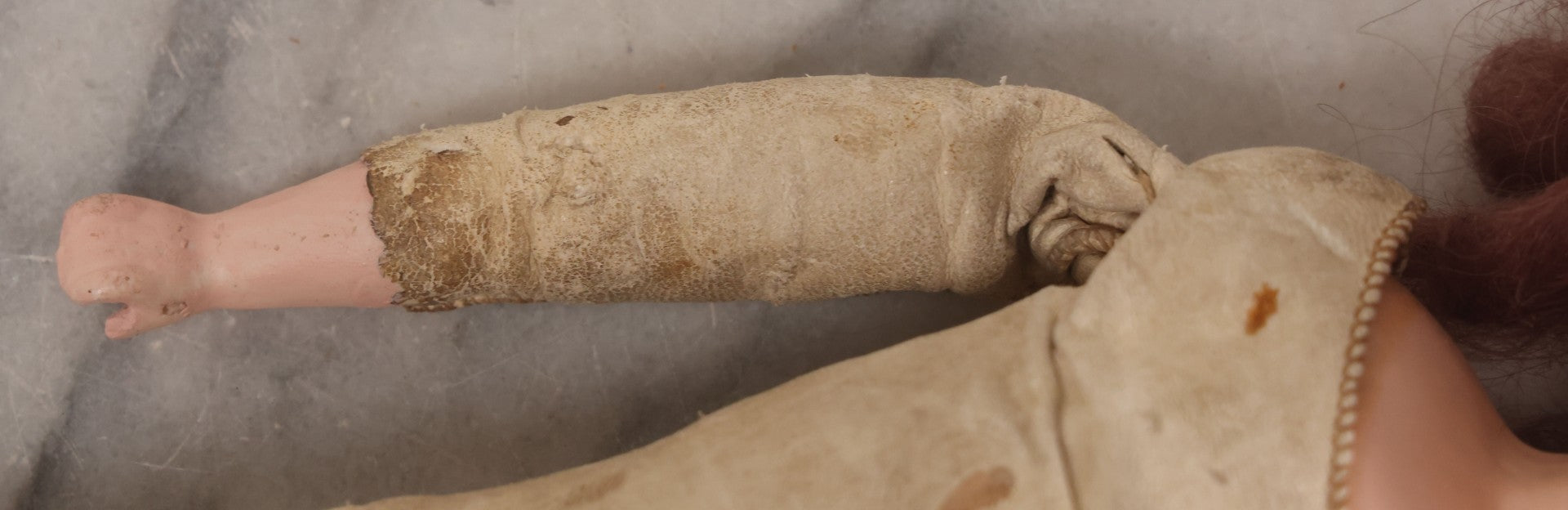 Lot 083 - Antique German Metal Head Doll With Blue Glass Eyes, Leather And Cloth Body And Limbs, Circa 1880s-1910s 17" H