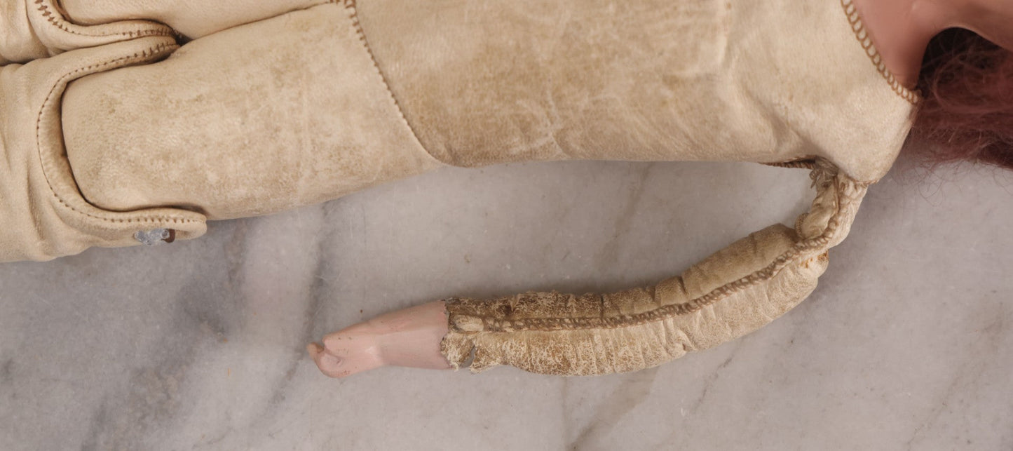 Lot 083 - Antique German Metal Head Doll With Blue Glass Eyes, Leather And Cloth Body And Limbs, Circa 1880s-1910s 17" H