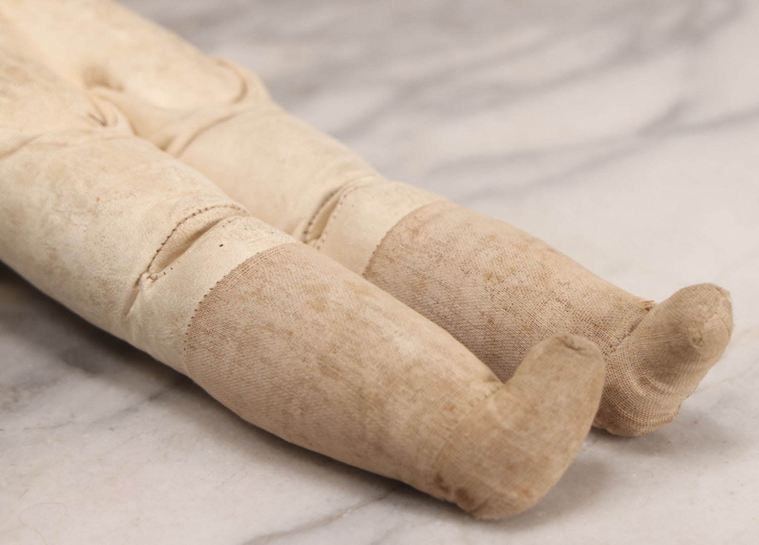 Lot 083 - Antique German Metal Head Doll With Blue Glass Eyes, Leather And Cloth Body And Limbs, Circa 1880s-1910s 17" H