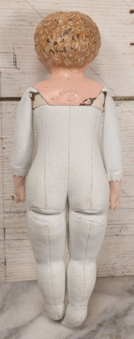 Lot 084 - Antique German Minerva Metal Head Doll With Molded Blonde Hair And Painted Features, Cloth And Leather Body, Circa 1900s-1920s 12" H