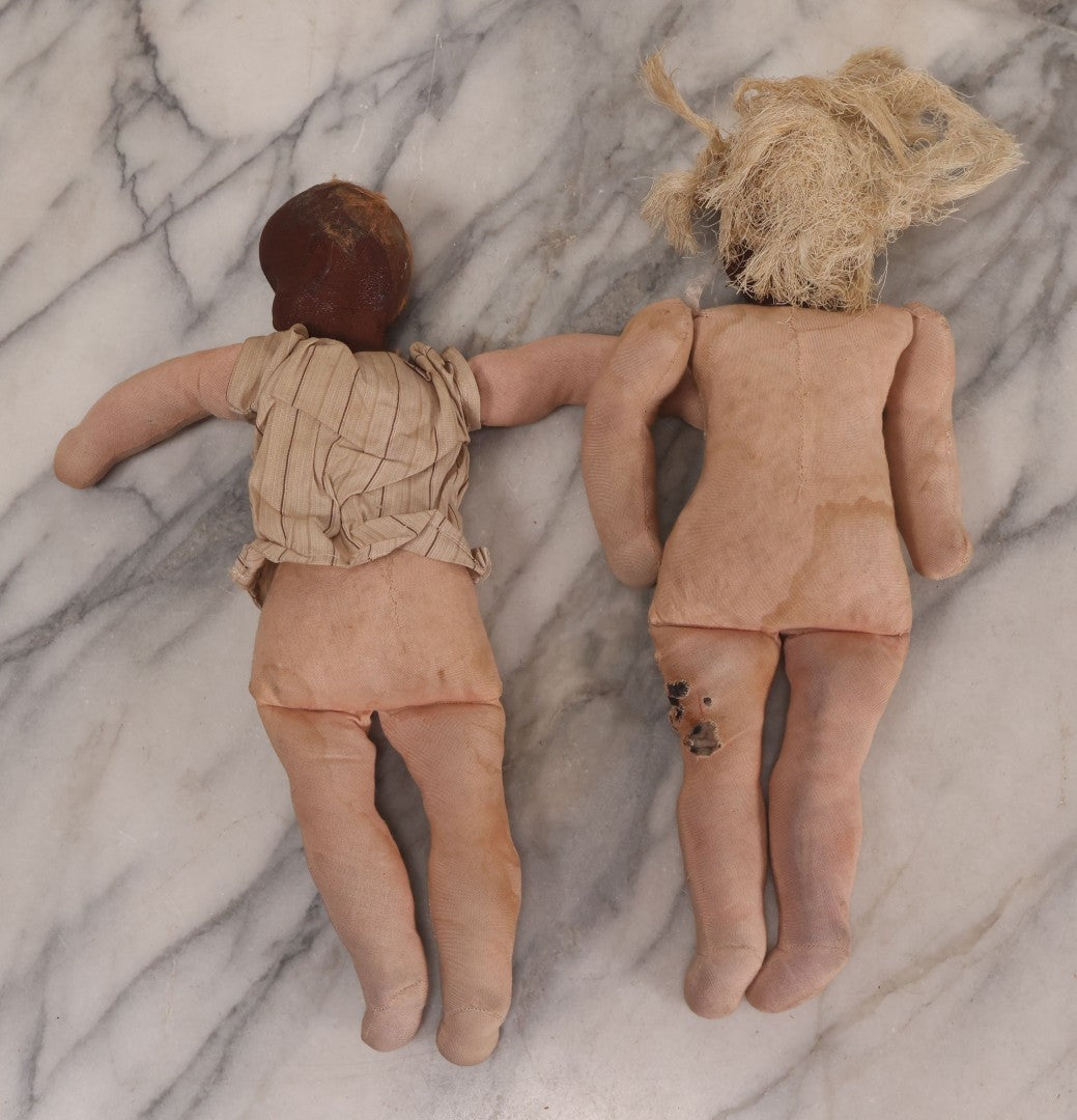 Lot 085 - Pair Of Vintage Cloth Dolls With Painted Features, One With String Hair, Circa 1930s-1950s 13" H Each
