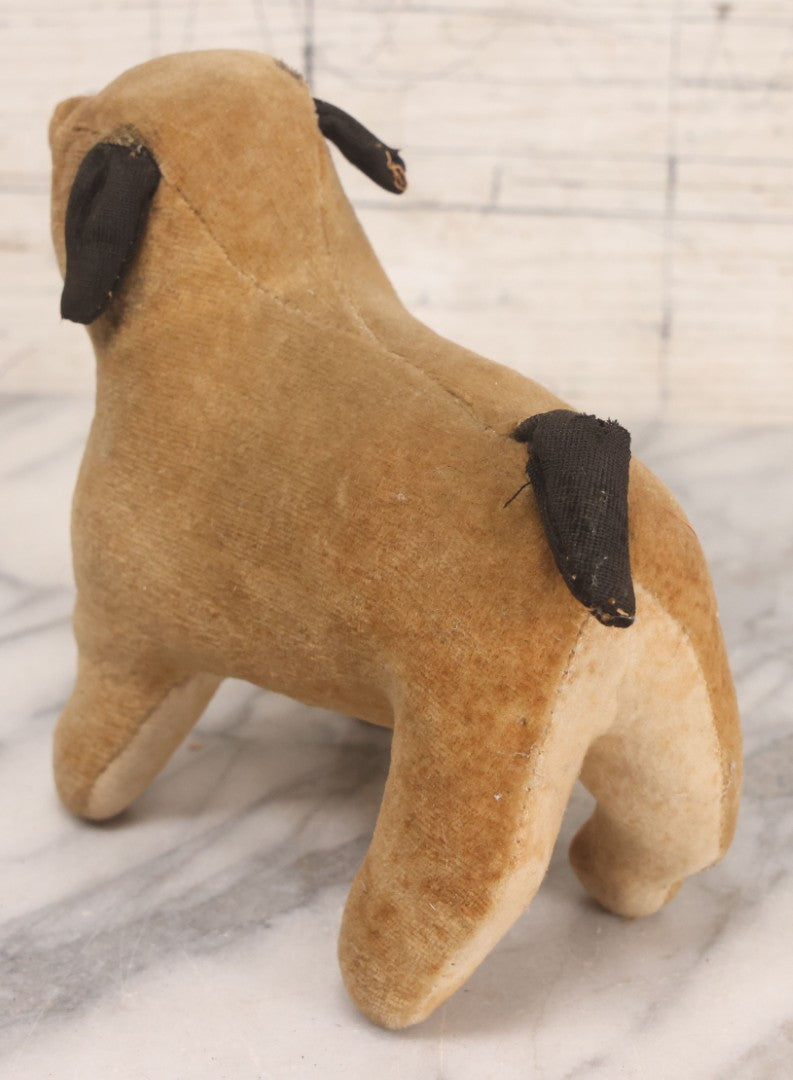 Lot 086 - Vintage Straw-Stuffed Plush Pug Dog With Glass Eyes Stuffed Animal Toy, 7" L