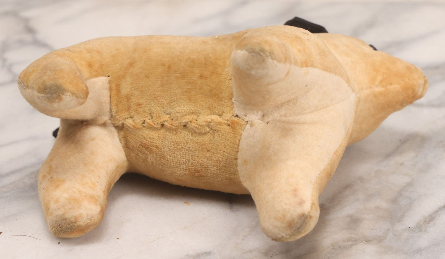 Lot 086 - Vintage Straw-Stuffed Plush Pug Dog With Glass Eyes Stuffed Animal Toy, 7" L