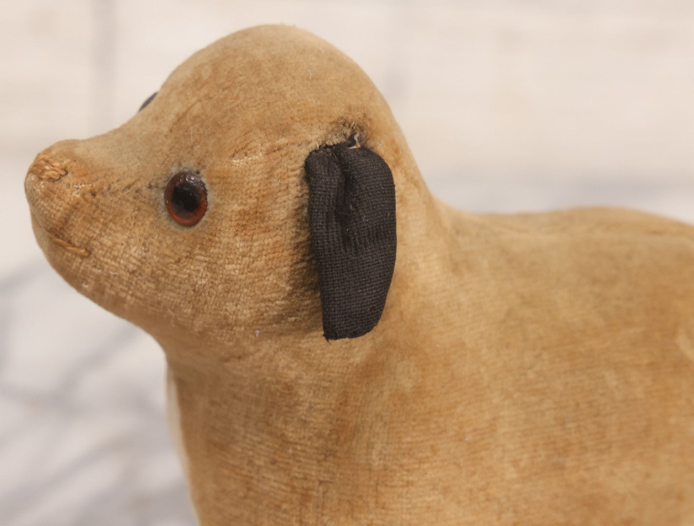 Lot 086 - Vintage Straw-Stuffed Plush Pug Dog With Glass Eyes Stuffed Animal Toy, 7" L