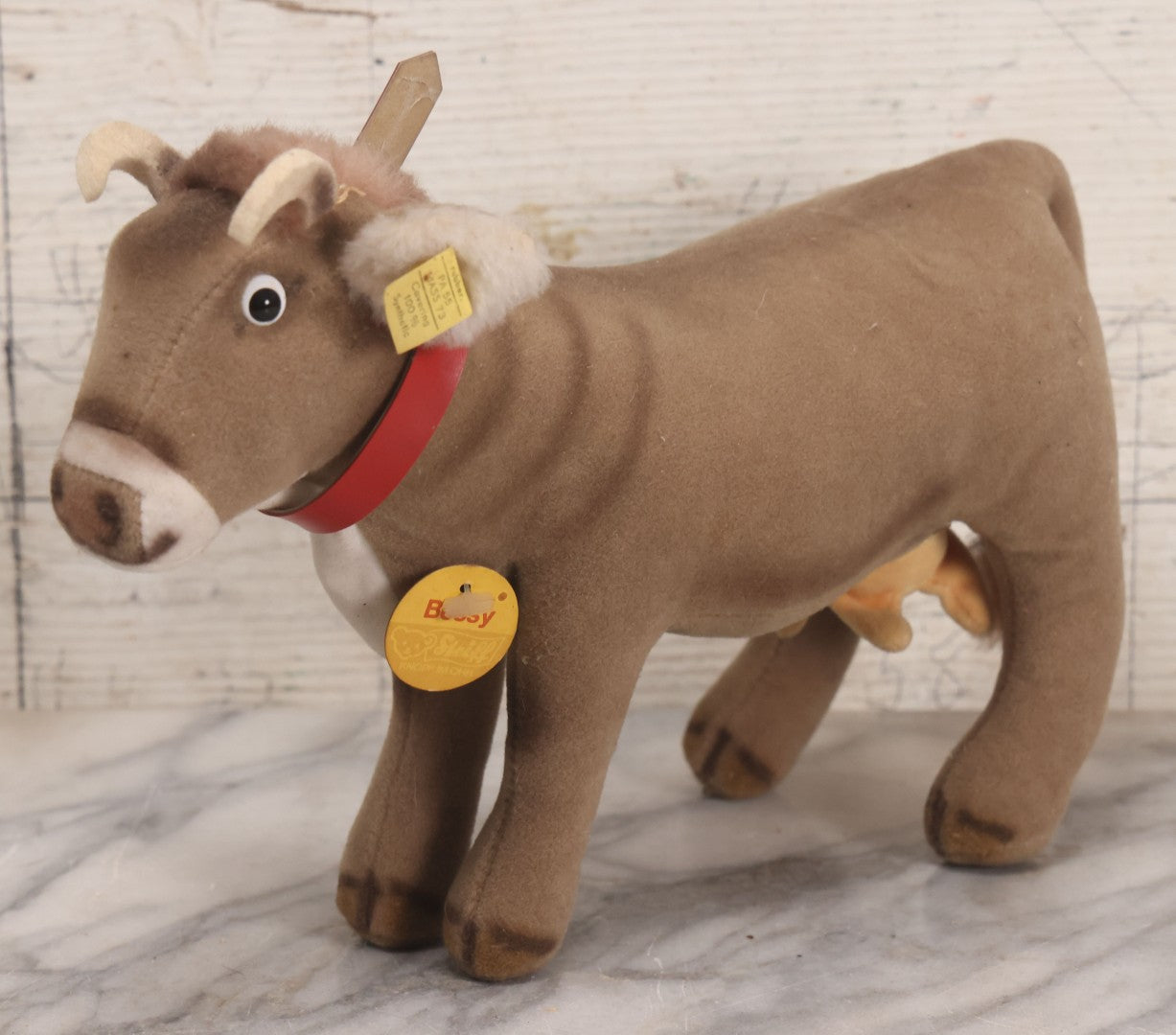 Lot 088 - Vintage Bessy Cow Plush Stuffed Animal Toy By Steiff, Made In Austria, 11" L
