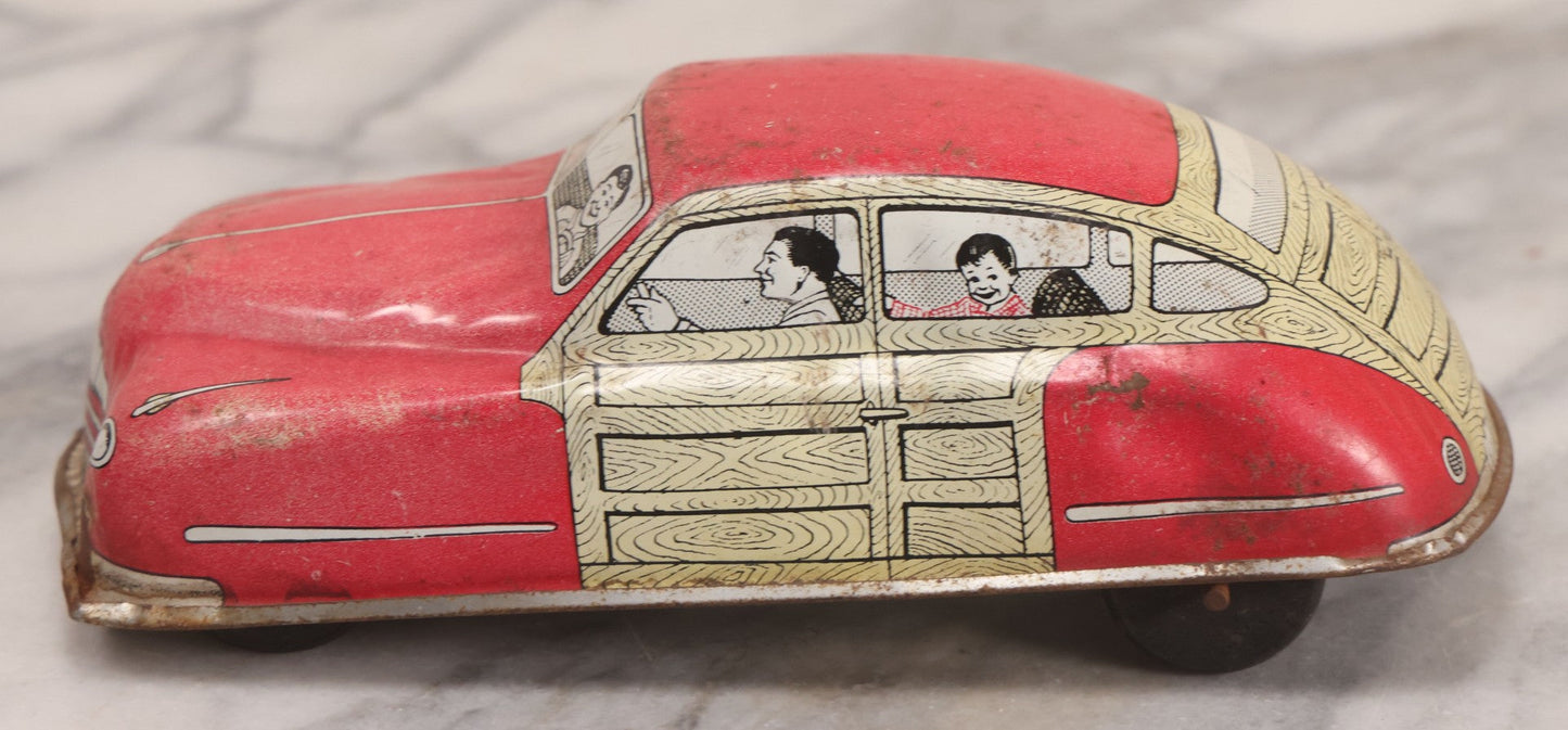 Lot 090 - Vintage Courtland Woody Wagon Tin Lithograph Friction Toy Car, Circa 1950, Courtland Toys, Camden, New Jersey, Note Not Working, 7-1/4" L