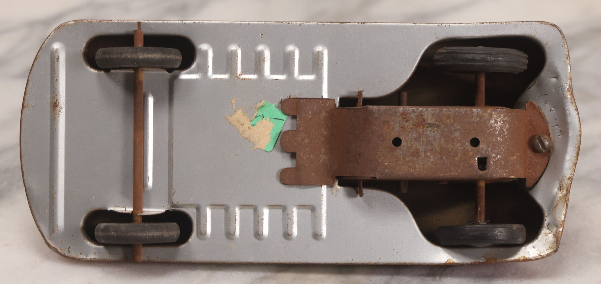 Lot 090 - Vintage Courtland Woody Wagon Tin Lithograph Friction Toy Car, Circa 1950, Courtland Toys, Camden, New Jersey, Note Not Working, 7-1/4" L