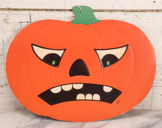 Lot 096 - Vintage Embossed Die Cut Halloween Angry Jack-O-Lantern J.O.L. Pumpkin Decoration By H.E. Luhrs, Made In U.S.A.