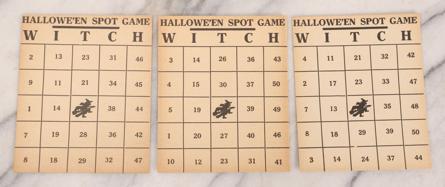 Lot 097 - Grouping Of 10 Vintage Halloween Spot Game "W-I-T-C-H" Witch Bingo Cards