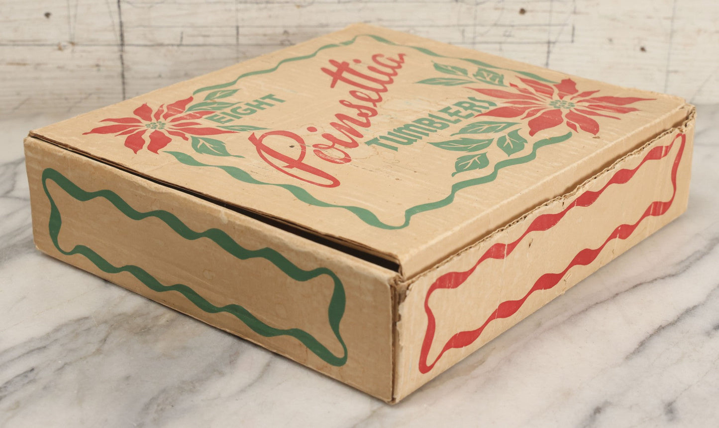 Lot 100 - Vintage Set Of Eight Poinsettia Tumblers In Original Box, Glasses 5" H Each