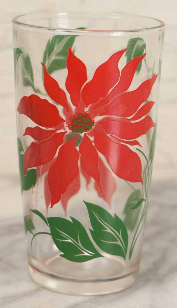 Lot 100 - Vintage Set Of Eight Poinsettia Tumblers In Original Box, Glasses 5" H Each
