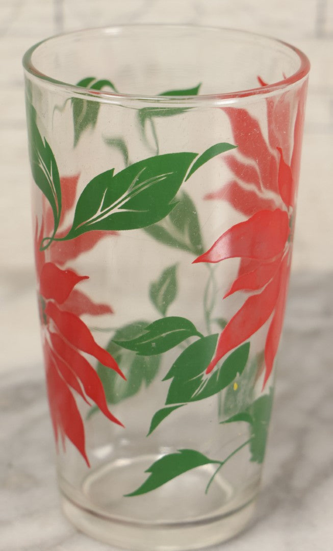 Lot 100 - Vintage Set Of Eight Poinsettia Tumblers In Original Box, Glasses 5" H Each