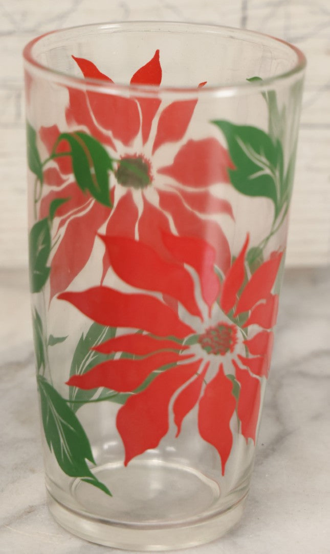 Lot 100 - Vintage Set Of Eight Poinsettia Tumblers In Original Box, Glasses 5" H Each