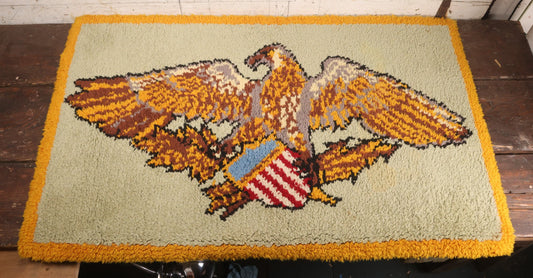 Lot 101 - Vintage Handmade Shag Rug Depicting Patriotic Eagle With American Shield, Made By Rosella Considine, Minor Staining And Wear, 49" x 30"