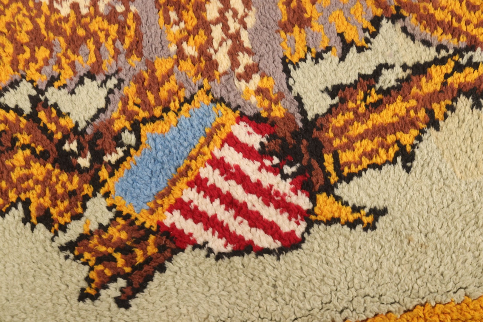 Lot 101 - Vintage Handmade Shag Rug Depicting Patriotic Eagle With American Shield, Made By Rosella Considine, Minor Staining And Wear, 49" x 30"