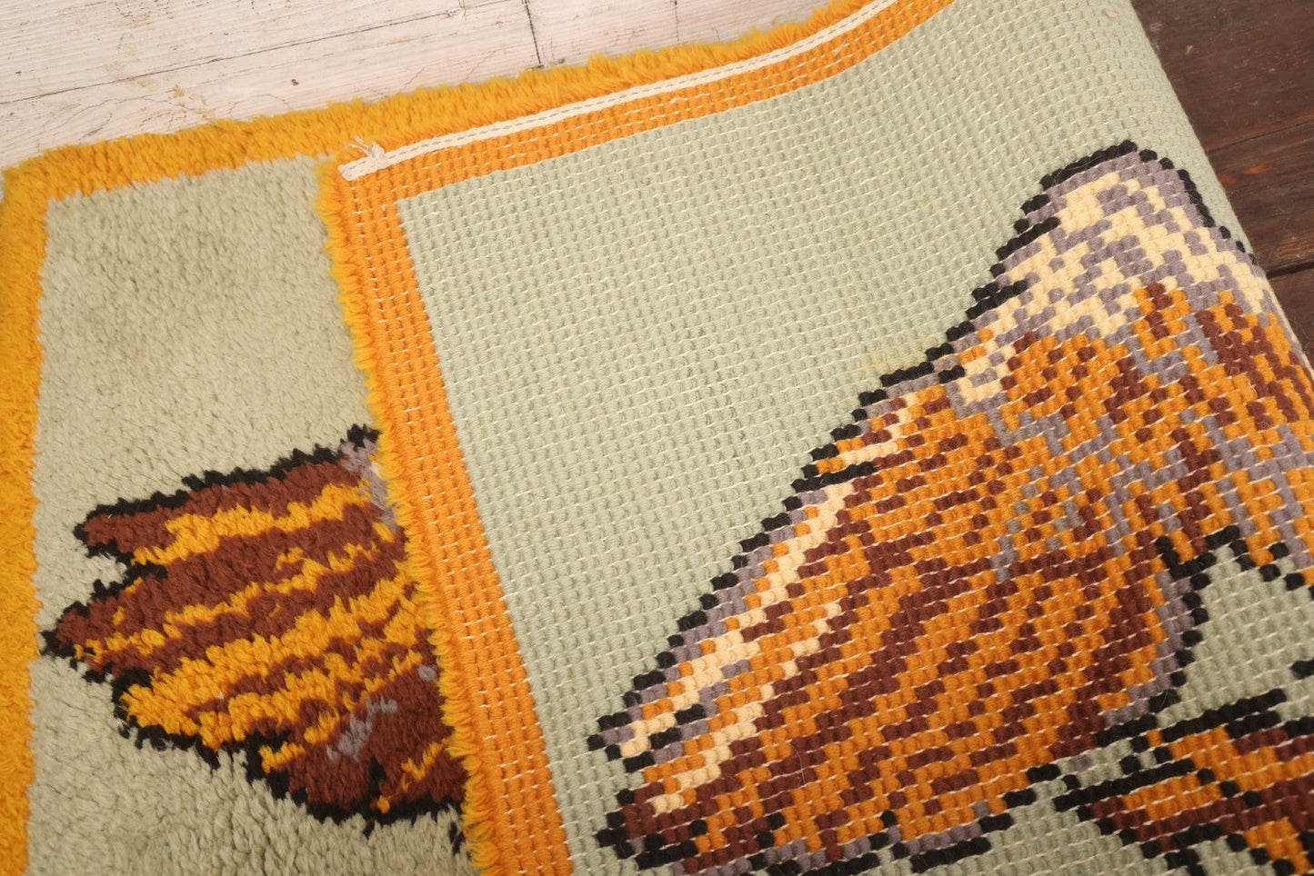 Lot 101 - Vintage Handmade Shag Rug Depicting Patriotic Eagle With American Shield, Made By Rosella Considine, Minor Staining And Wear, 49" x 30"