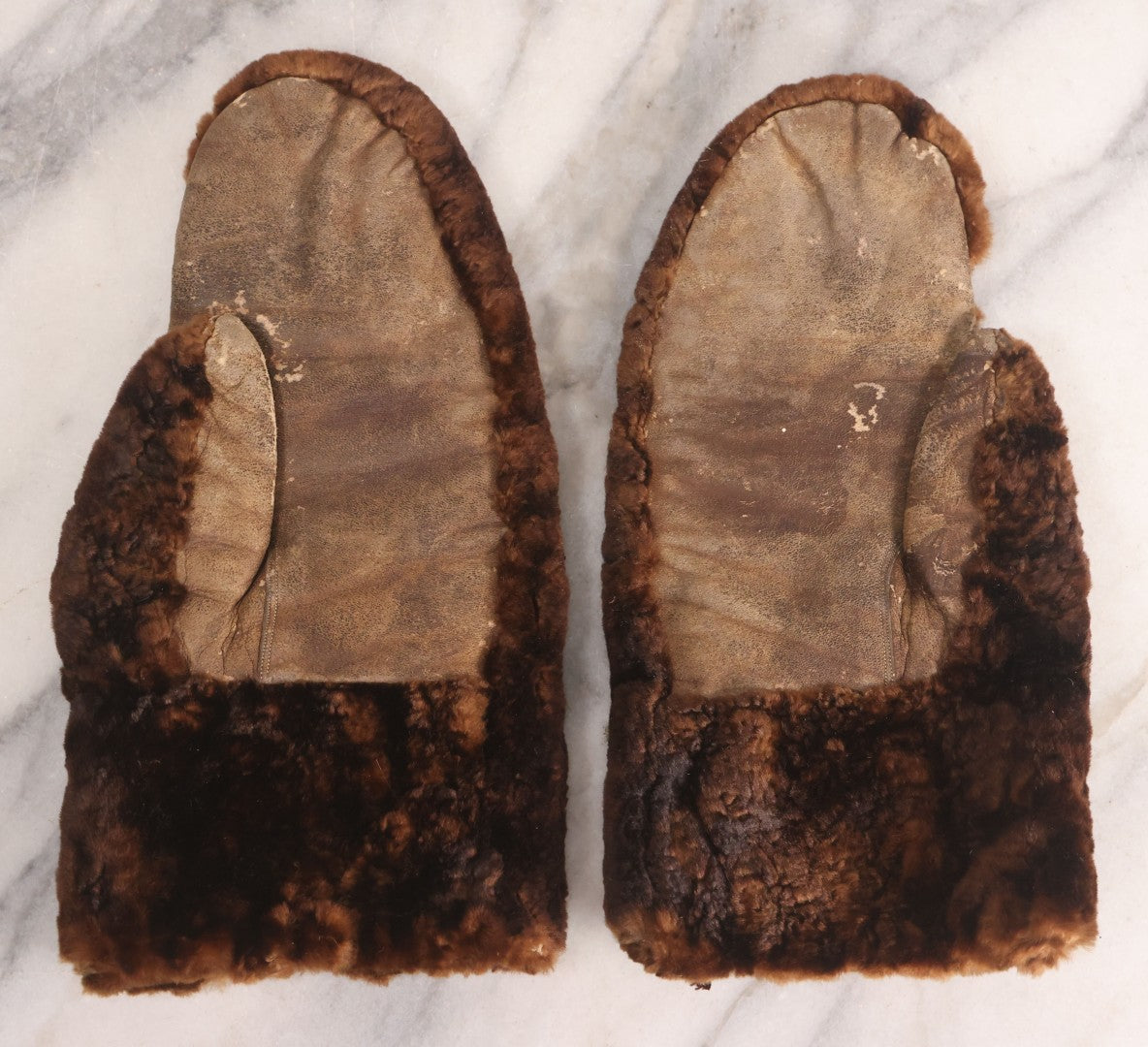 Lot 102 - Pair Of Antique Leather And Fur Mittens