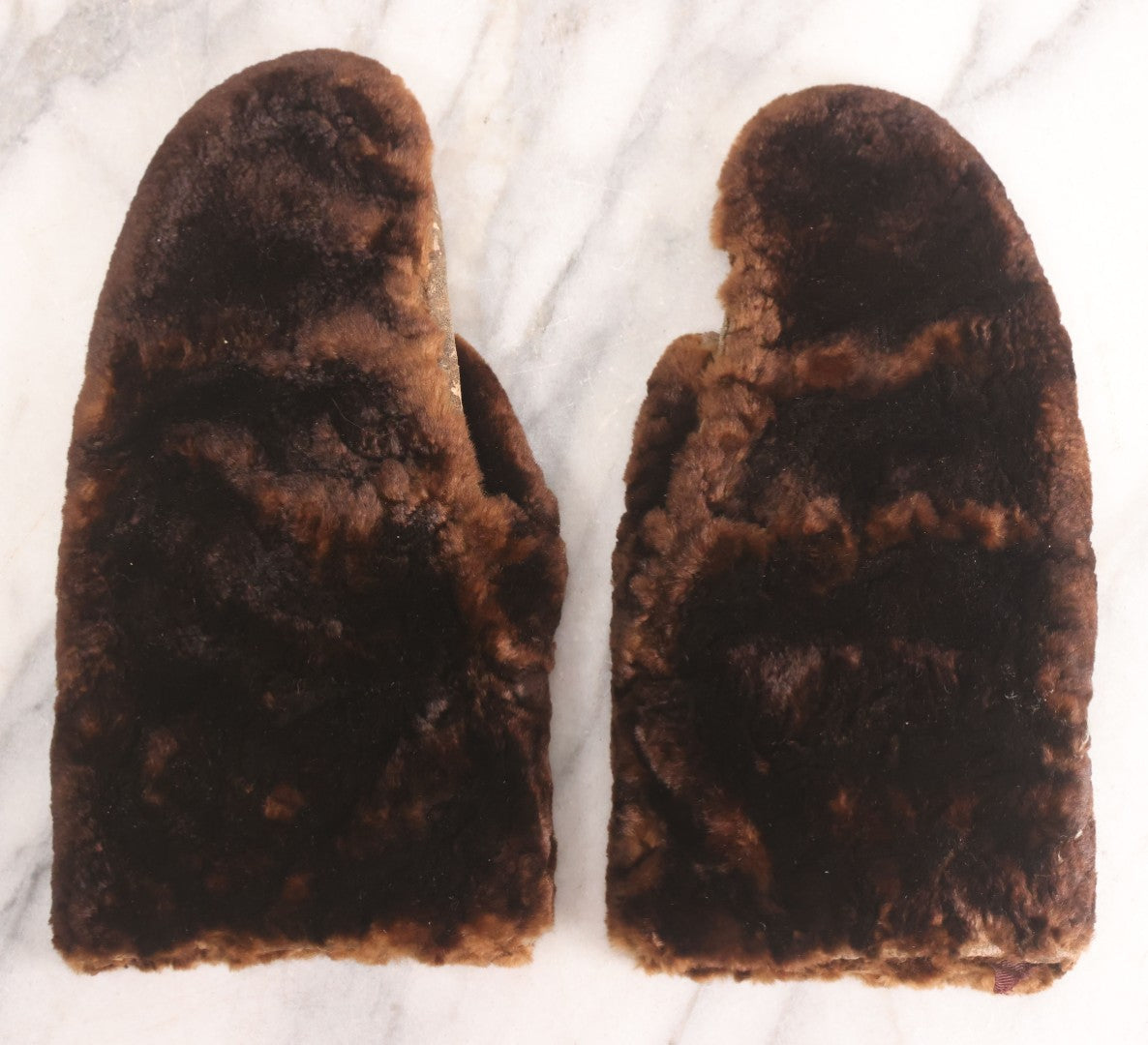 Lot 102 - Pair Of Antique Leather And Fur Mittens