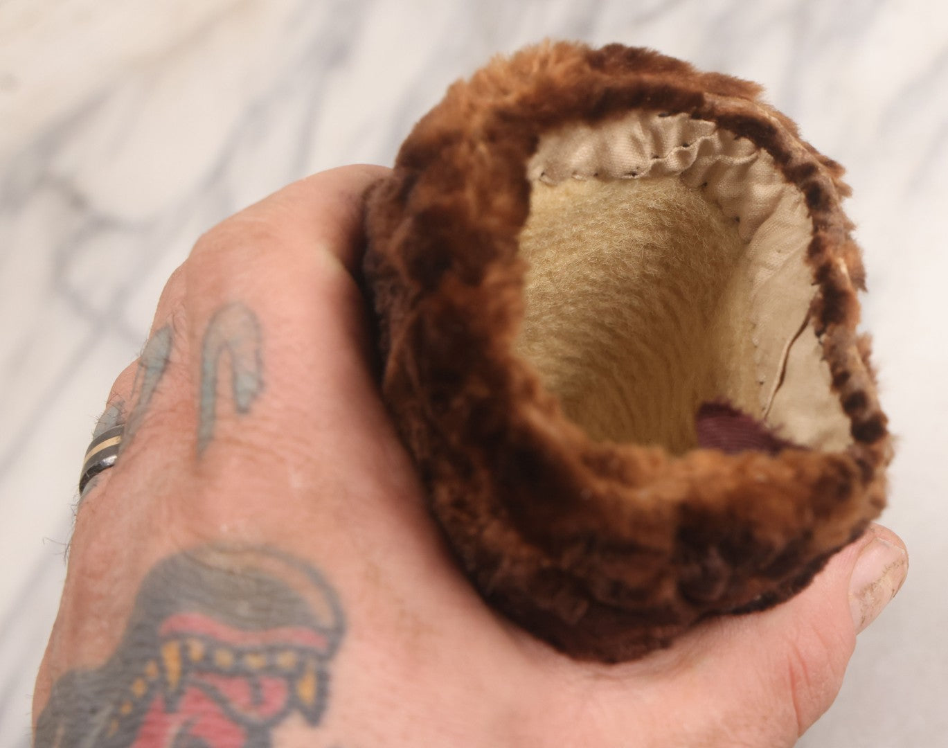 Lot 102 - Pair Of Antique Leather And Fur Mittens