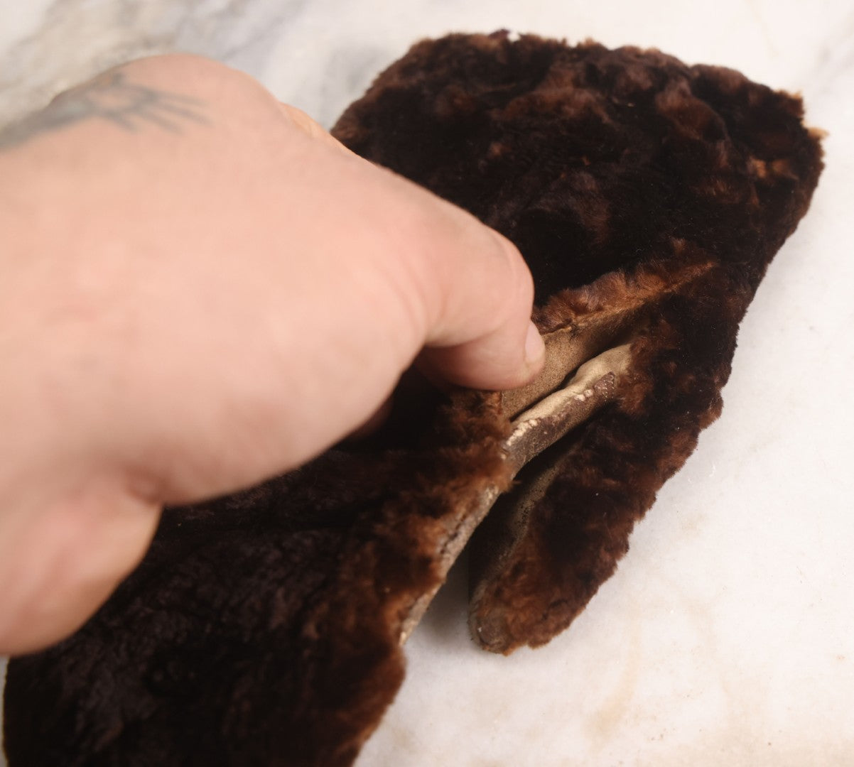 Lot 102 - Pair Of Antique Leather And Fur Mittens