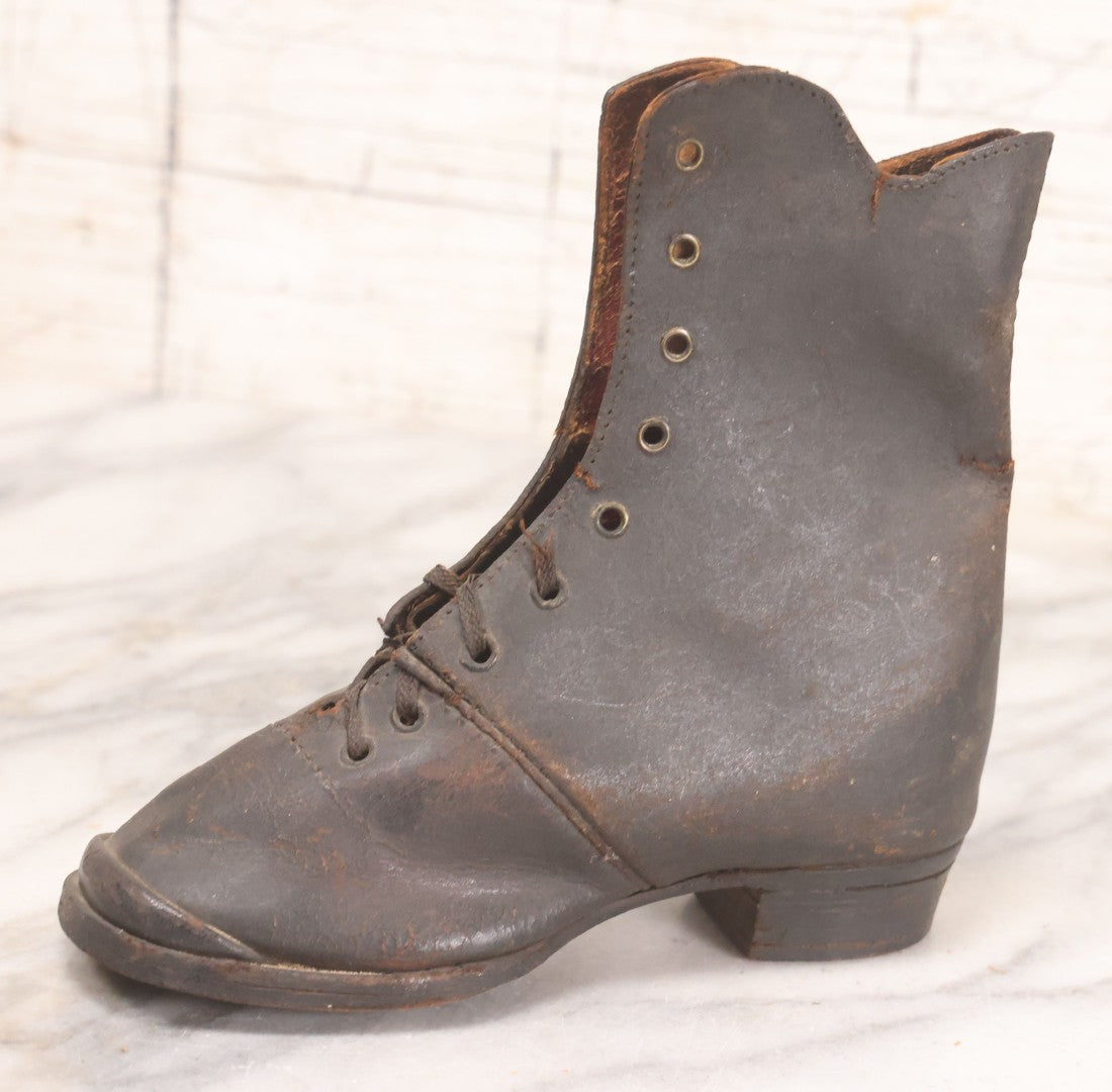 Lot 103 - Pair Of Antique Children's Leather Lace-Up Boots, Both Left Feet, Different Sizes, Circa 1890s-1920s