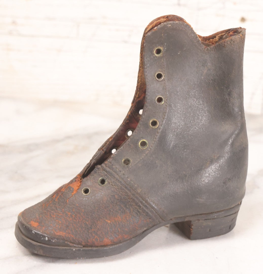 Lot 103 - Pair Of Antique Children's Leather Lace-Up Boots, Both Left Feet, Different Sizes, Circa 1890s-1920s