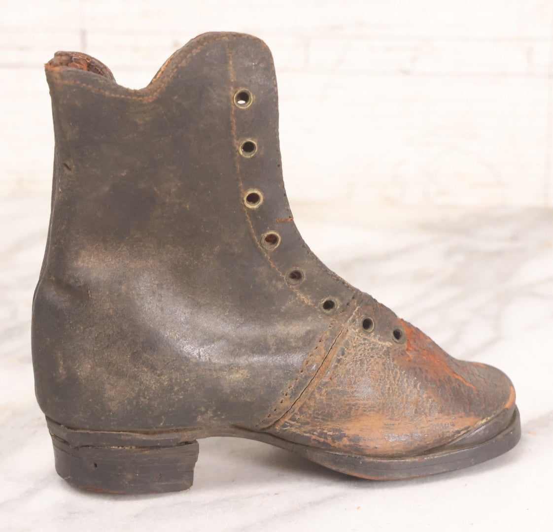 Lot 103 - Pair Of Antique Children's Leather Lace-Up Boots, Both Left Feet, Different Sizes, Circa 1890s-1920s