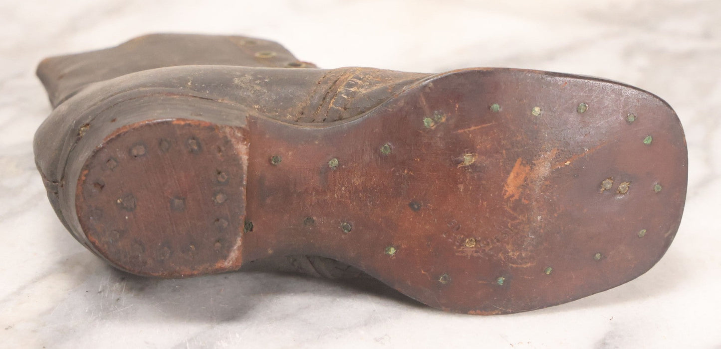 Lot 103 - Pair Of Antique Children's Leather Lace-Up Boots, Both Left Feet, Different Sizes, Circa 1890s-1920s