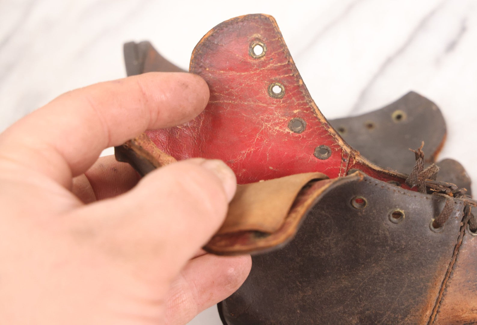 Lot 103 - Pair Of Antique Children's Leather Lace-Up Boots, Both Left Feet, Different Sizes, Circa 1890s-1920s