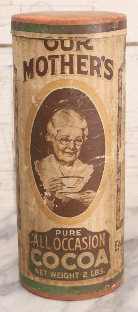 Lot 105 - Vintage Our Mother's Pure All Occasion Cocoa Paper Tube Container, E. & A. Opler Inc., Chicago, Illinois, Two Pounds, 10-1/2" H