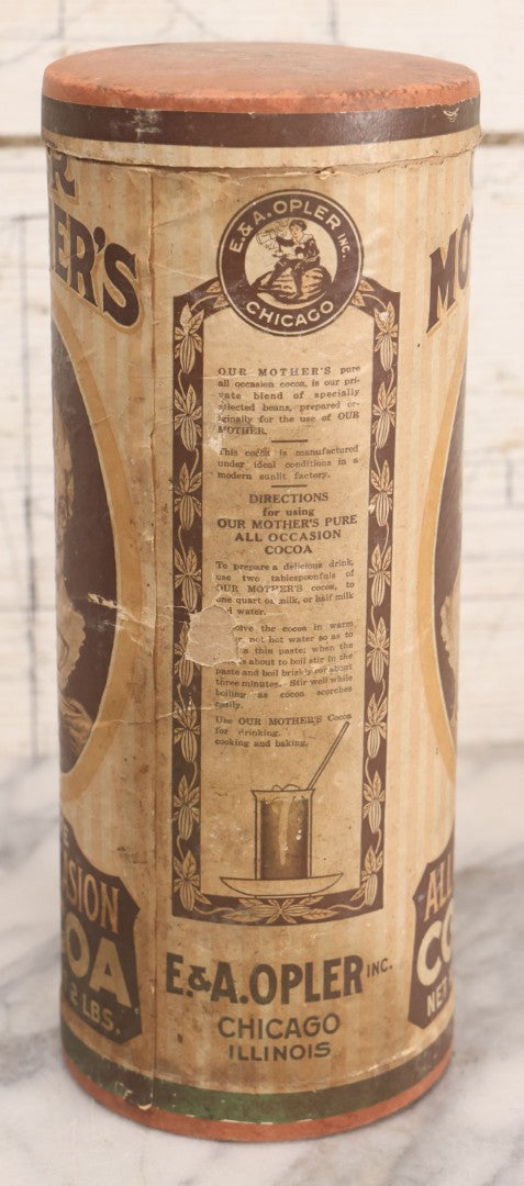 Lot 105 - Vintage Our Mother's Pure All Occasion Cocoa Paper Tube Container, E. & A. Opler Inc., Chicago, Illinois, Two Pounds, 10-1/2" H
