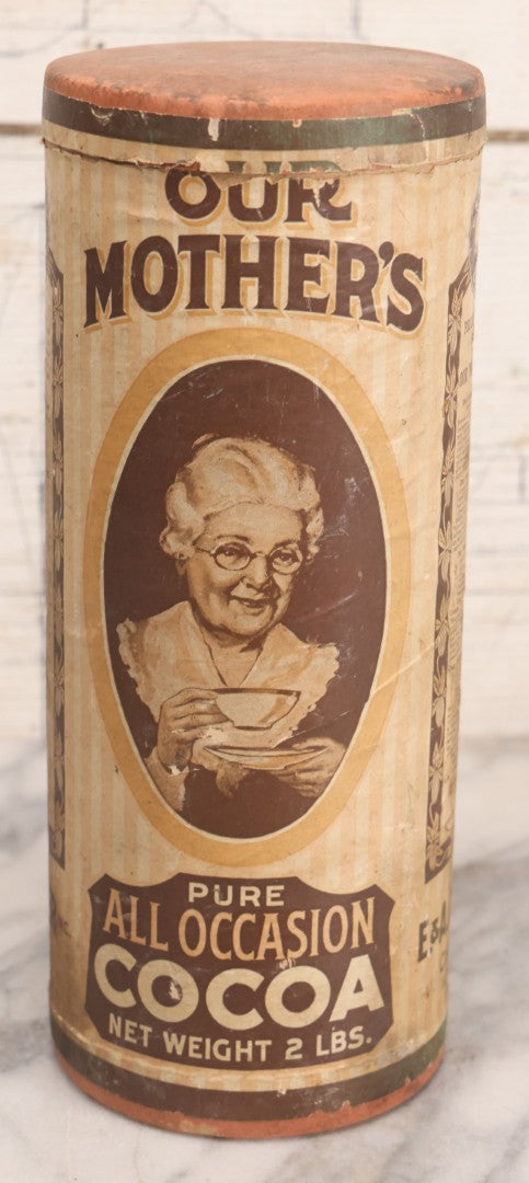 Lot 105 - Vintage Our Mother's Pure All Occasion Cocoa Paper Tube Container, E. & A. Opler Inc., Chicago, Illinois, Two Pounds, 10-1/2" H