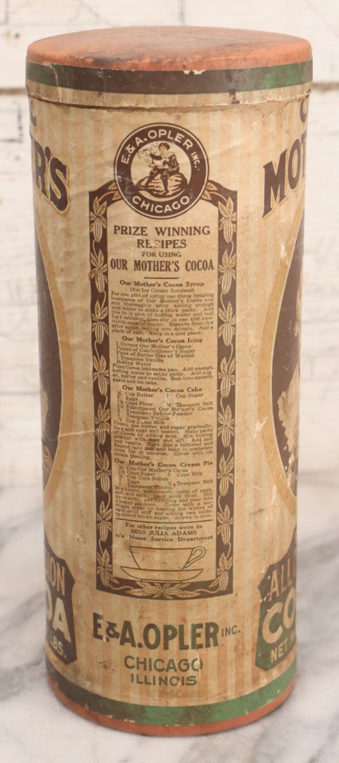 Lot 105 - Vintage Our Mother's Pure All Occasion Cocoa Paper Tube Container, E. & A. Opler Inc., Chicago, Illinois, Two Pounds, 10-1/2" H