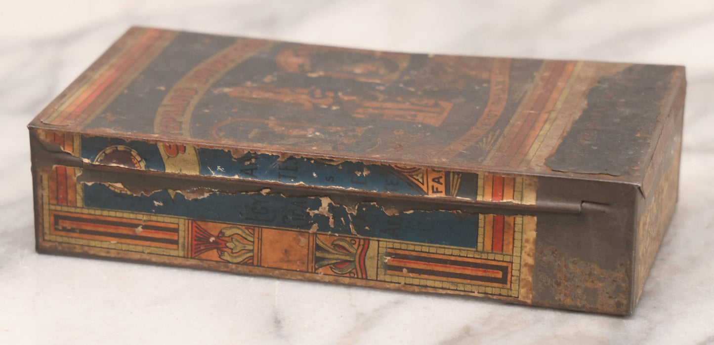 Lot 106 - Antique Stephano Brothers Paper Covered Egyptian Cigarette Tin For Ramses II Cigarettes, Manufactured From Yenidj Turkish Tobacco, Philadelphia, Pennsylvania