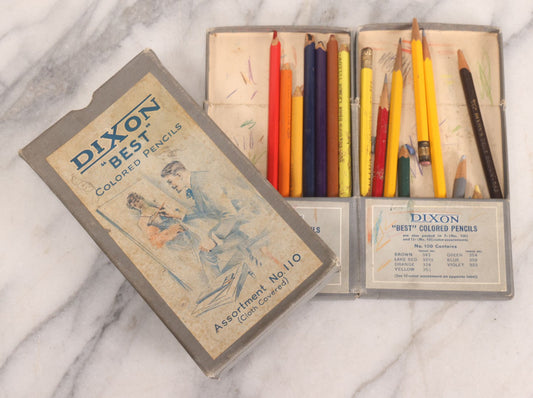 Lot 107 - Vintage Dixon Best Colored Pencils Assortment No. 110 Box With Various Pencils