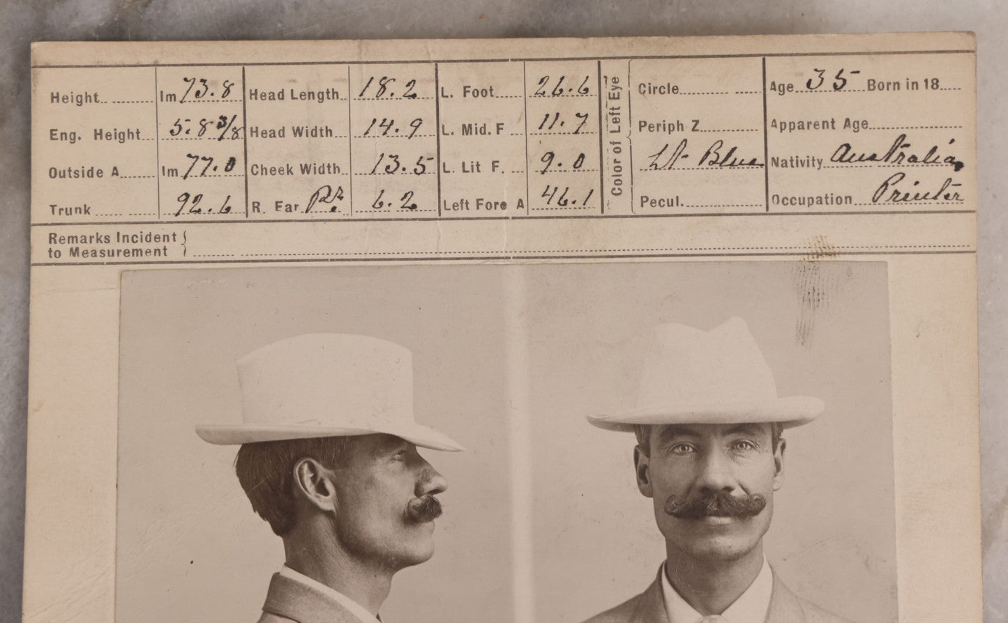 Lot 110 - Antique Real-Photo Police Mugshot And Arrest Card For West Freeman, Arrested For Burglary, July 22, 1909, Bureau Of Identification, Department Of Police, City Of Chicago