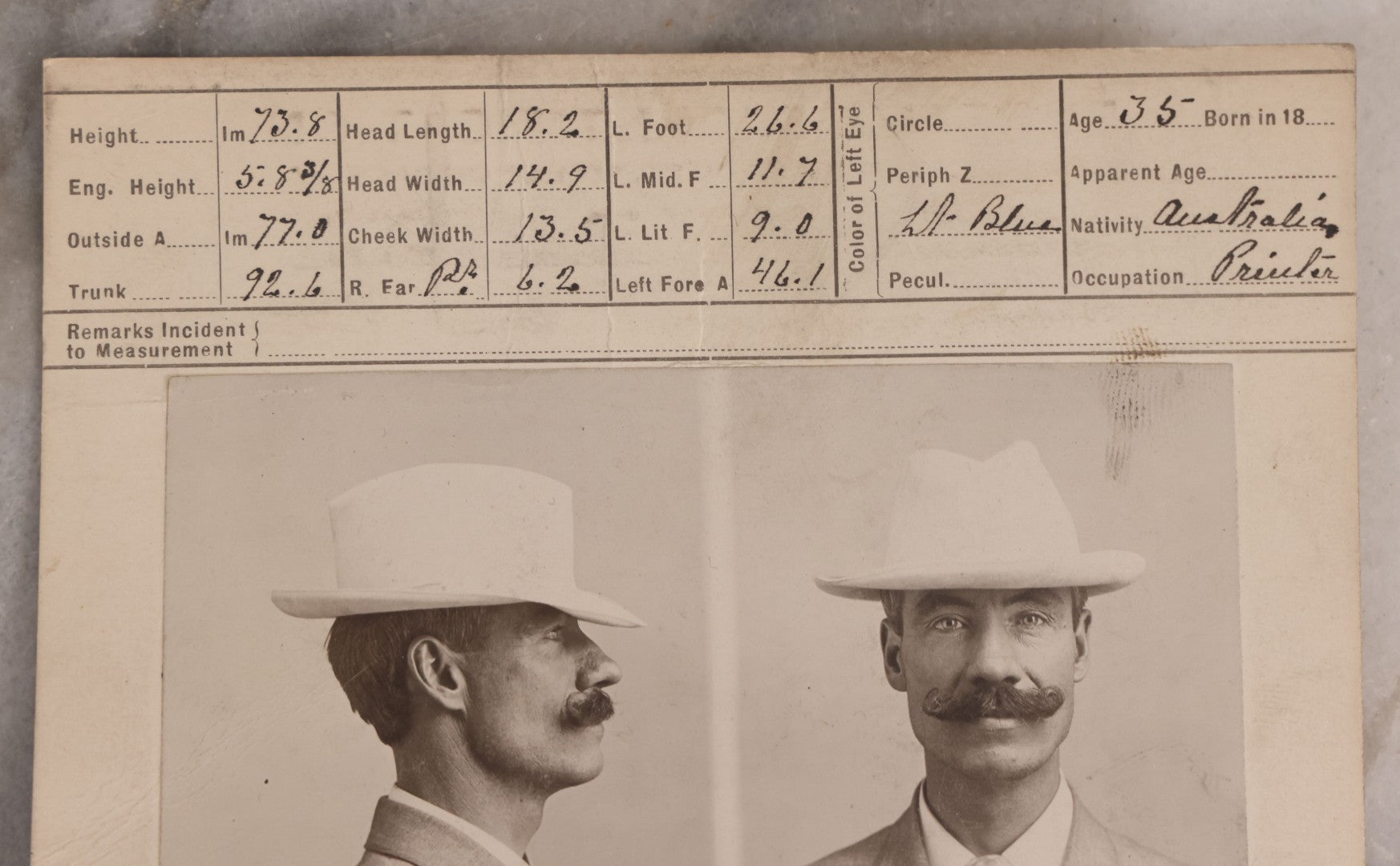 Lot 110 - Antique Real-Photo Police Mugshot And Arrest Card For West Freeman, Arrested For Burglary, July 22, 1909, Bureau Of Identification, Department Of Police, City Of Chicago