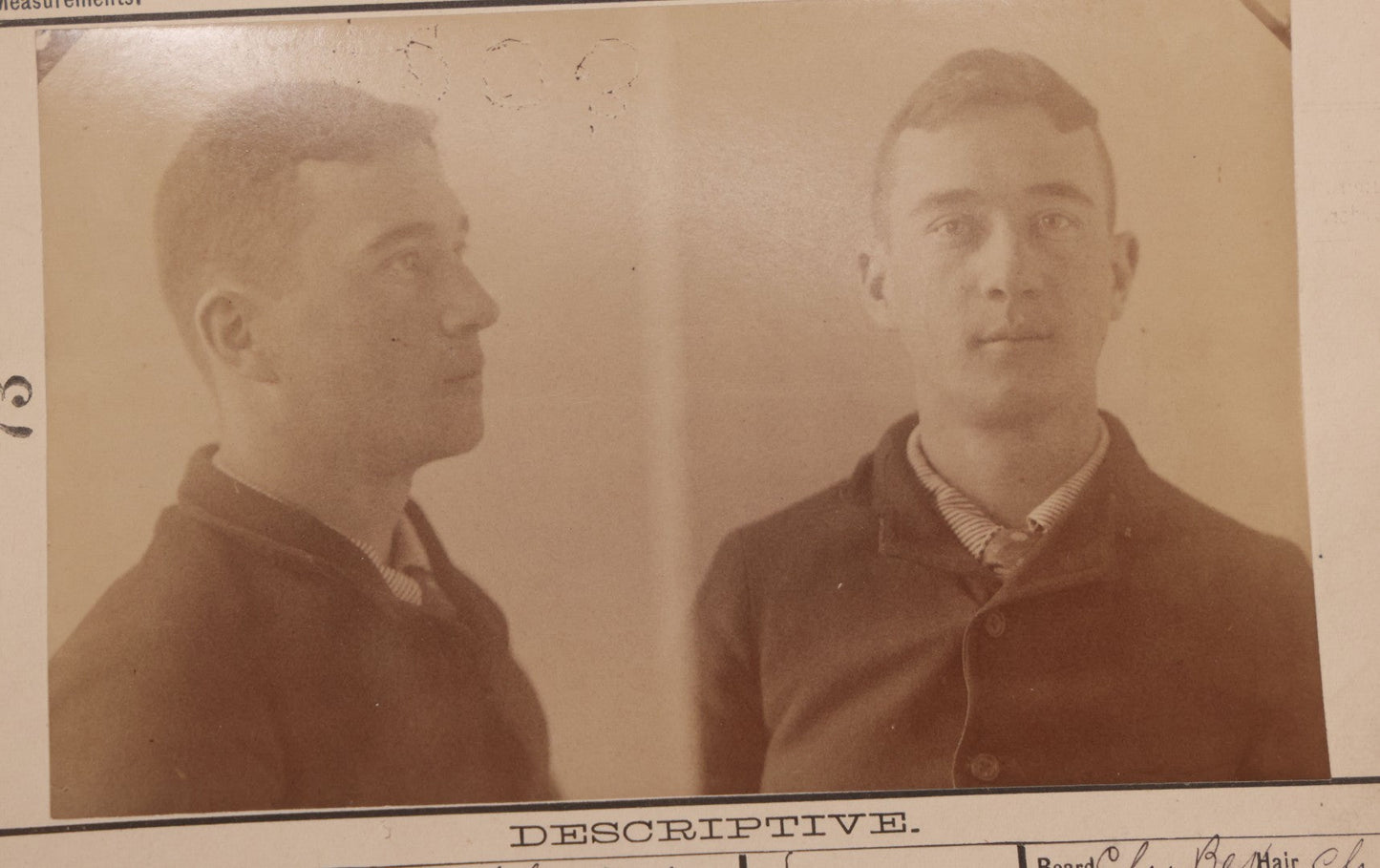 Lot 111 - Antique Real-Photo Police Mugshot And Arrest Card For James Butler, Arrested For Breaking And Entering, Massachusetts Reformatory, Concord, Massachusetts, 1892
