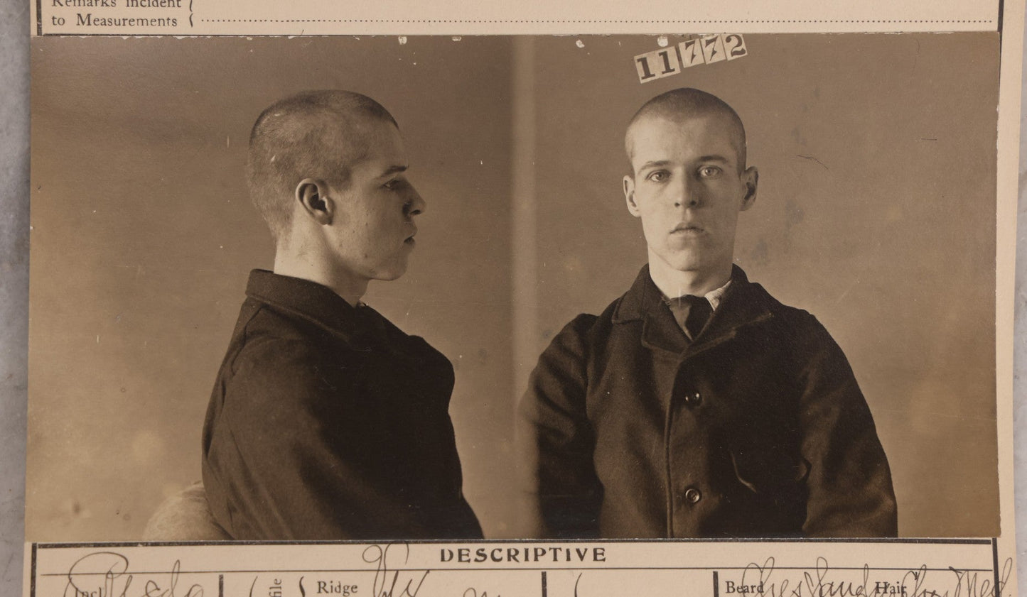 Lot 112 - Antique Real-Photo Police Mugshot And Arrest Card For Walter Stewart, Arrested For Larceny From A Conveyance (Vehicle Robbery), Massachusetts Reformatory, Concord, Massachusetts, 1903